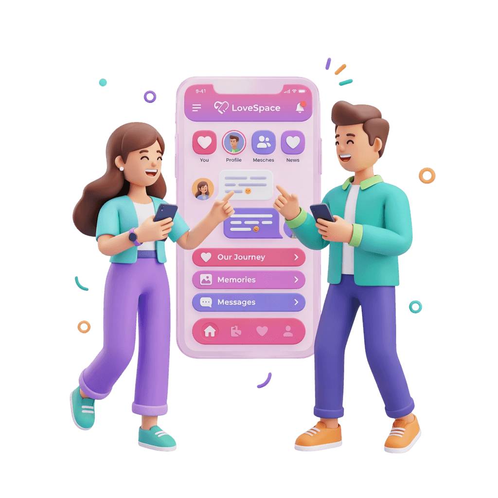 Couple connecting via mobile apps