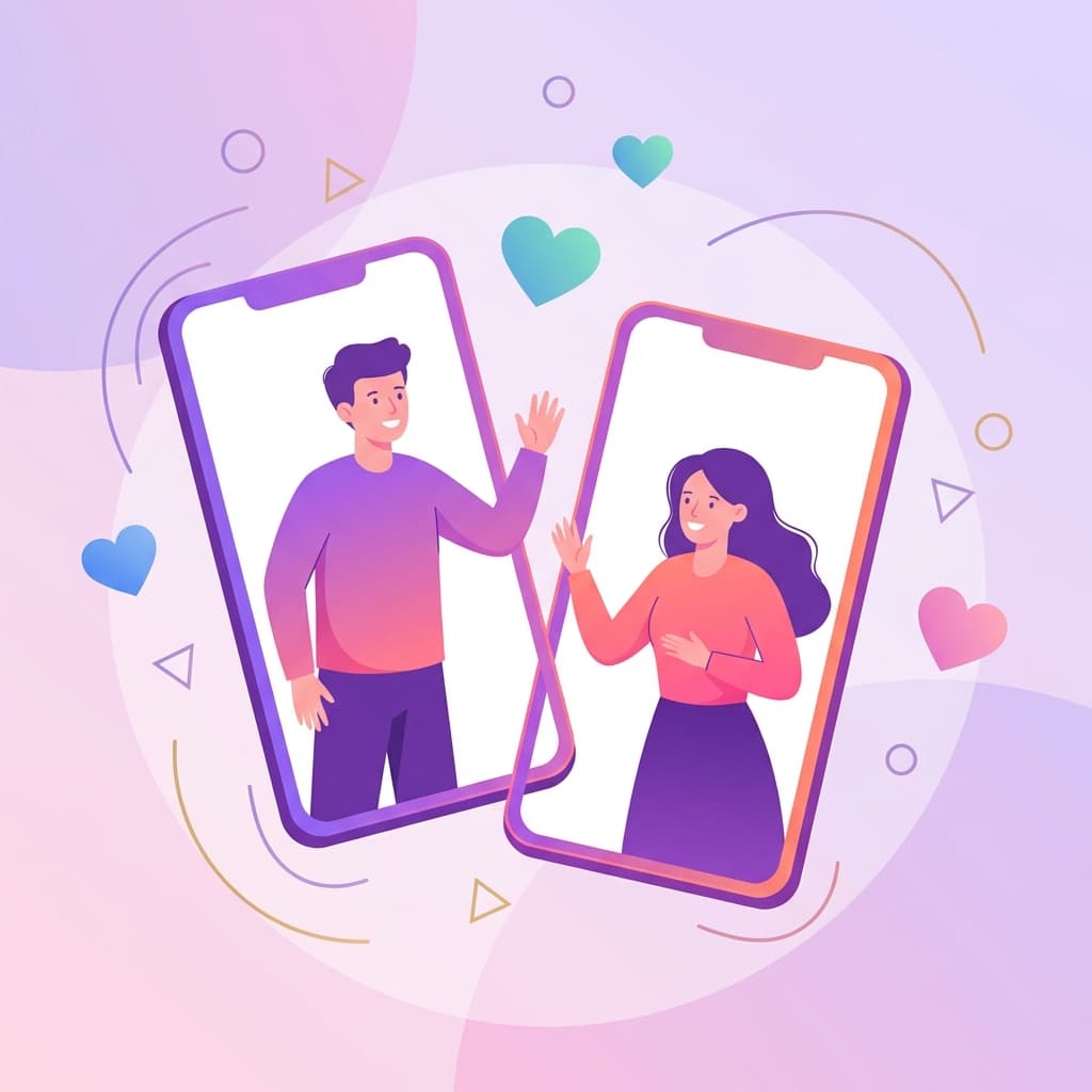 Couple connecting via mobile apps